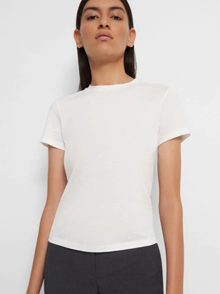 Nwt $75 Theory Tiny White Crewneck Short Sleeve Jersey Basic T-Shirt Size M